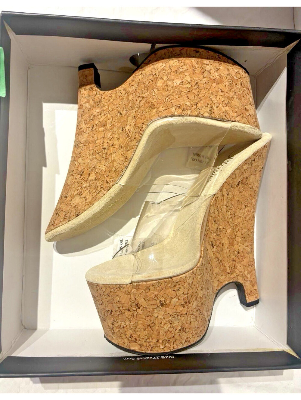 Pleaser BEAU-601 Clear Cork Platform Wedge Slide Sandals Heels Women's Size 7